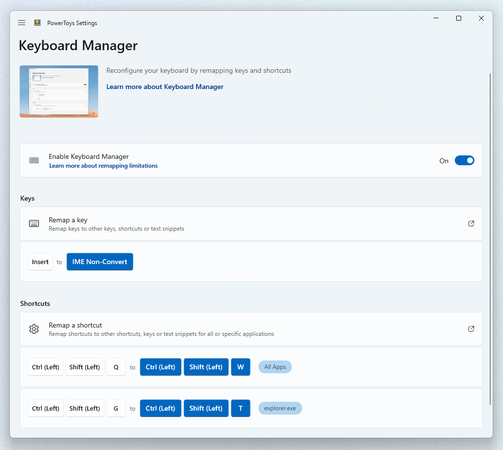 PowerToysKeyboard Manager screenshot del nuovo mapping dei tasti