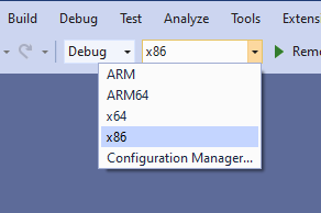 Configurazione di build x86 in Visual Studio