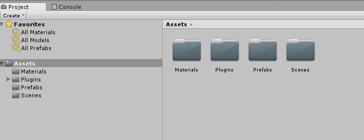 Screenshot che mostra il contenuto della cartella Assets.