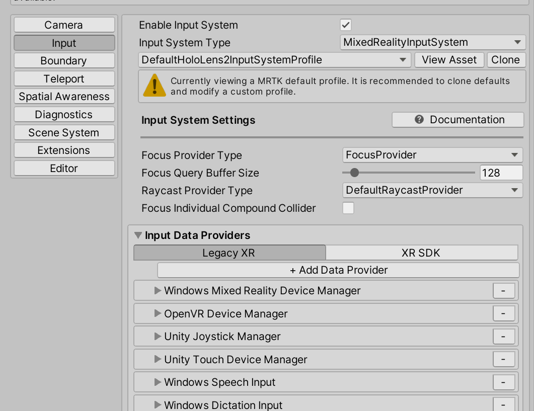 I provider di dati legacy e XR SDK possono ora essere unificati in un singolo profilo