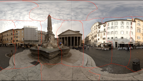 Screenshot di PTGui che mostra i filmati di Pantheon con punti.