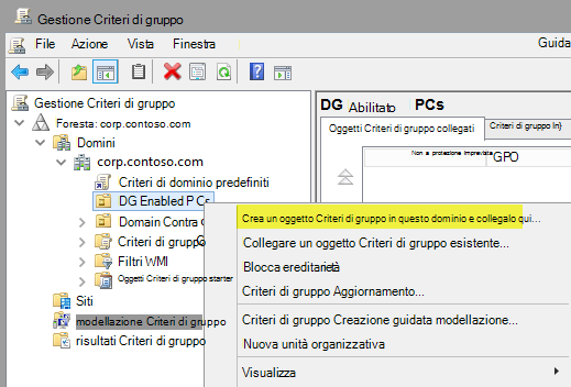 Criteri di gruppo Gestione creare un oggetto Criteri di gruppo.