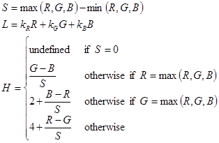 formula matematica che descrive la trasformazione dal colore rgb al colore hsl.