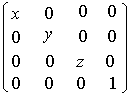 Diagramma che mostra la matrice di fattori di scala lungo gli assi x, y e z.