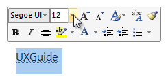 schermata delle icone di formattazione e testo selezionato 