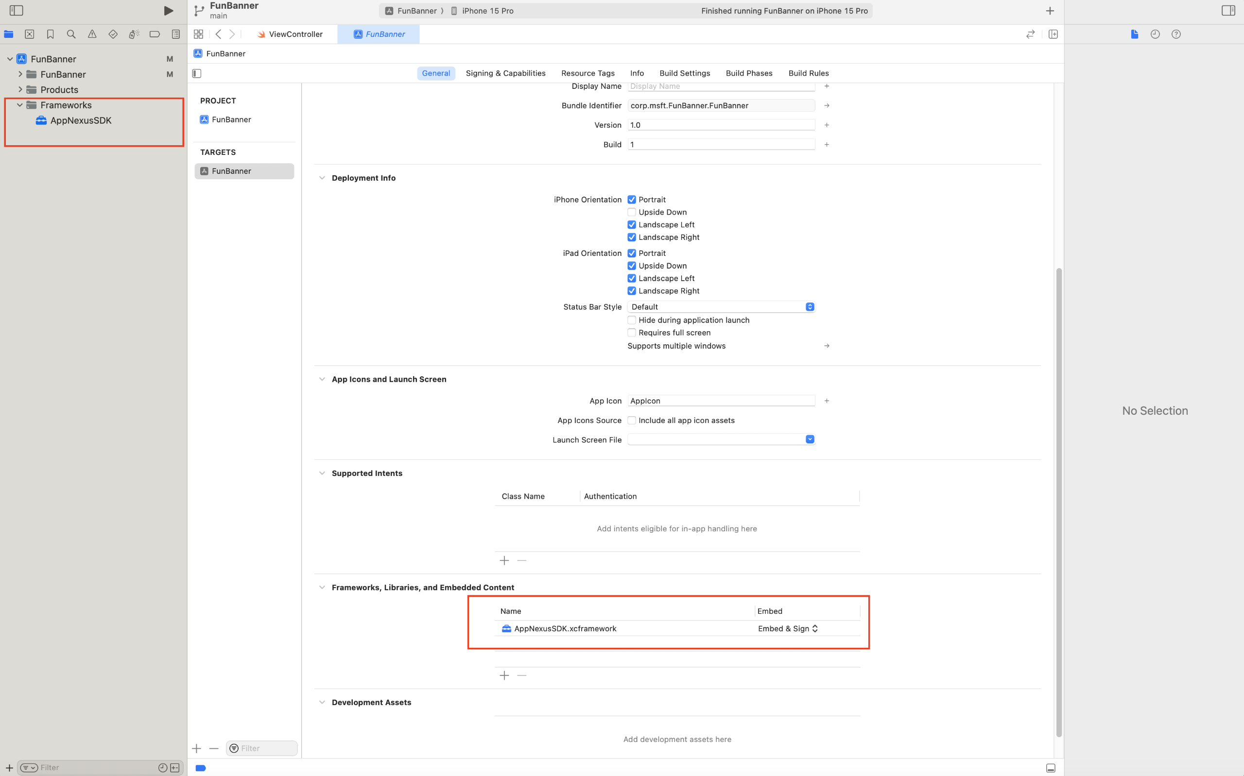 A screenshot that shows how to add AppNexus SDK in XCF.