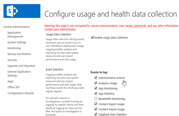 SharePoint 2016 の全体管理の管理上操作のログ記録