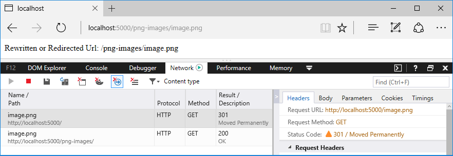 image.png の要求および応答を追跡する開発者ツールを備えたブラウザー ウィンドウ