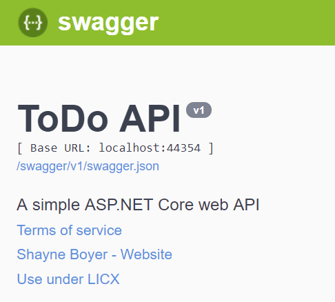 バージョン情報を含む Swagger UI