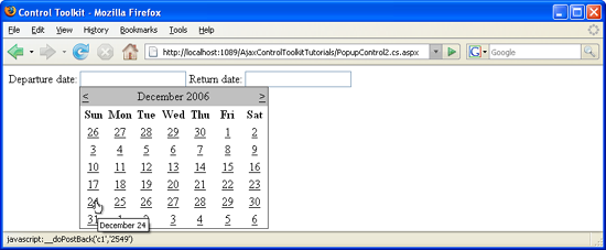 ユーザーがテキスト ボックスの中をクリックすると Calendar が表示される