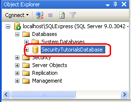 データベースの名前を SecurityTutorialsDatabase