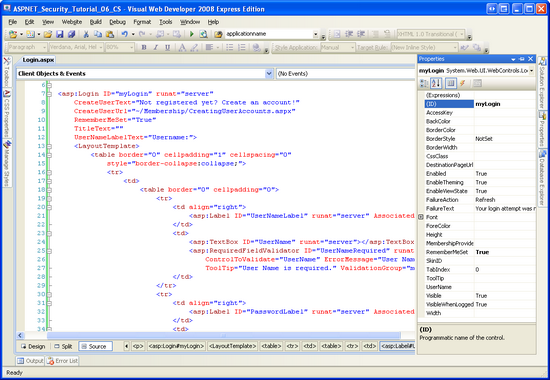 Fewer Properties are Available When the Login Control is Converted to a Template