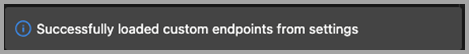 カスタム エンドポイントが読み込まれたと示す Azure Data Studio の再読み込み後のスクリーンショット。