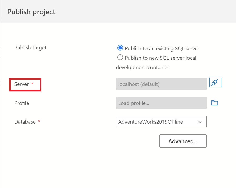 SQL Database Project の変更をビルドして発行する方法を示す Azure Data Studio のスクリーンショット。