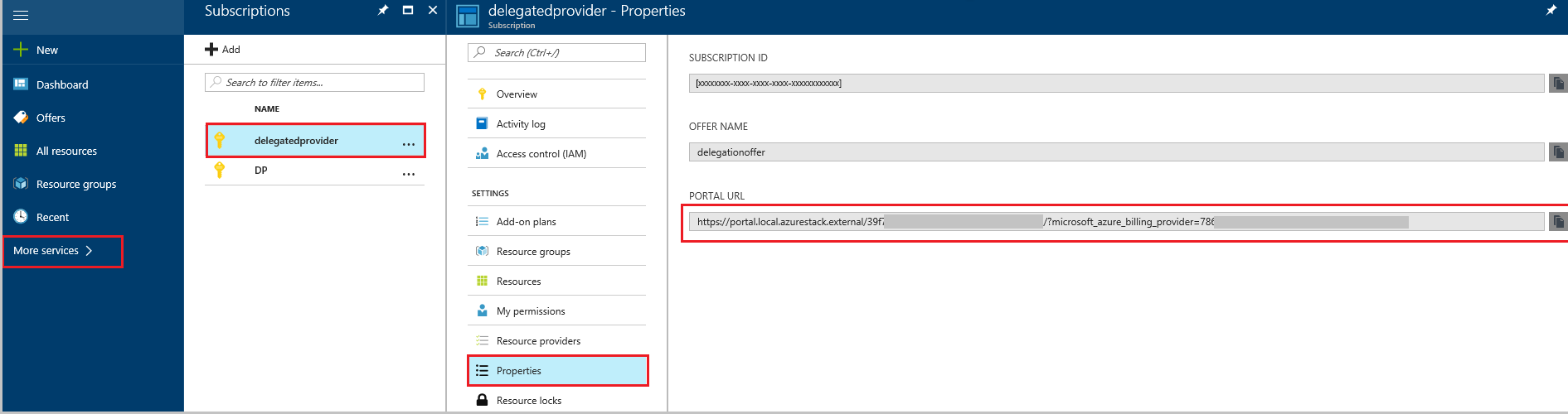 Azure Stack Hub ユーザー ポータルで委任されたプロバイダーのサブスクリプションを選択する