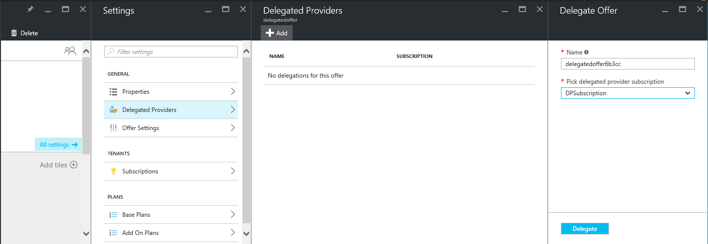 Azure Stack Hub 管理者ポータルで委任されたプロバイダーを追加する