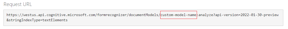 カスタム モデル要求 URL のスクリーンショット。