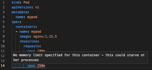 メモリ制限の欠落について警告する Kubernetes 用の VS Code 拡張機能