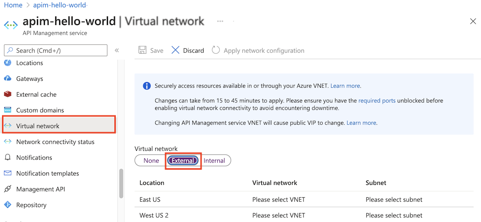 Azure portal で VNET を選択する。