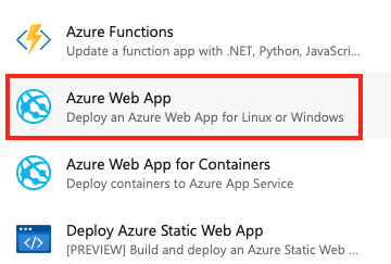 Azure Web アプリ タスクのスクリーンショット。