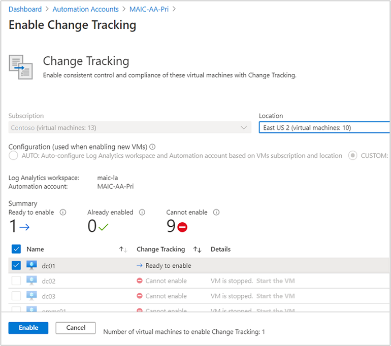 VM の変更履歴とインベントリを有効にする