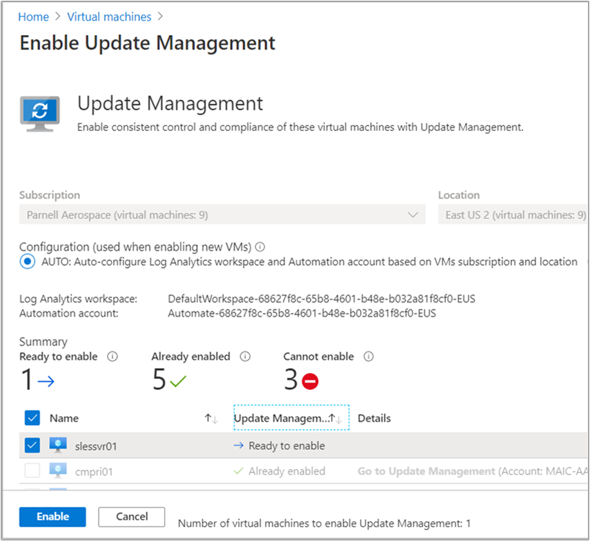 Update Management の有効化