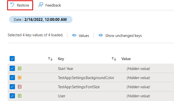 Screenshot of the Azure portal selecting Restore