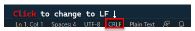 行末シーケンス (CRLF) を変更する場所を示すスクリーンショット。