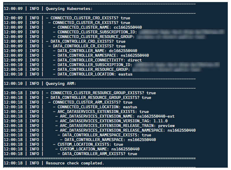 Kubernetes およびその他リソースを発見するコンソール ターミナルのスクリーンショット。