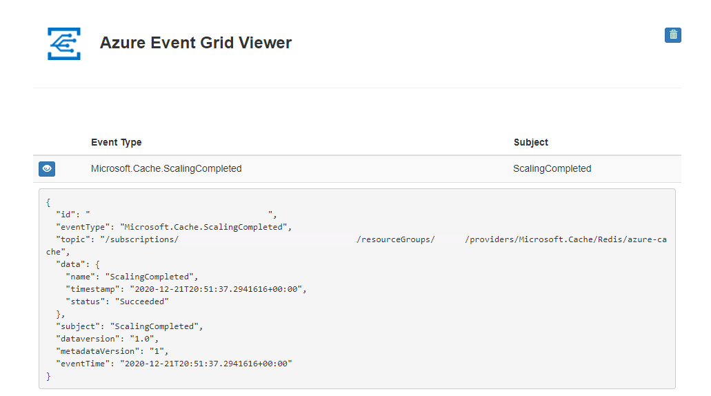 Azure Event Grid ビューアーで JSON 形式のスケーリングを表示する。