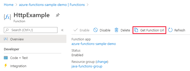 Azure portal からの関数 URL のコピー