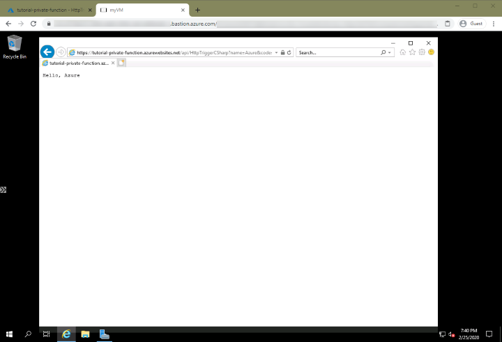 Access the Azure Function via Azure Bastion