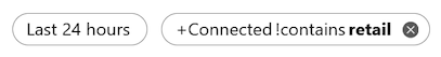 retail という用語を含まないプロパティを持つ、過去 24 時間のノードとコネクタを示すフィルターのスクリーンショット。