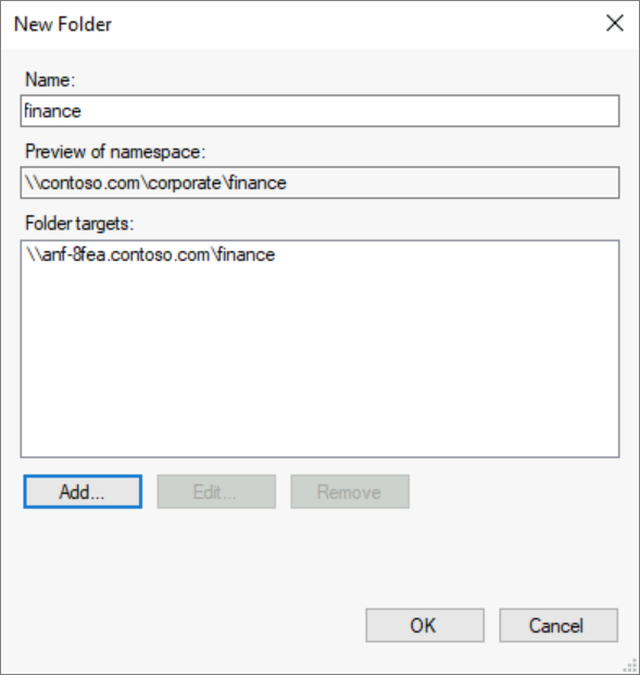 A screenshot of the New Folder domain-based dialog.