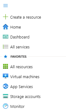 Azure portal メニューを示すスクリーンショット。