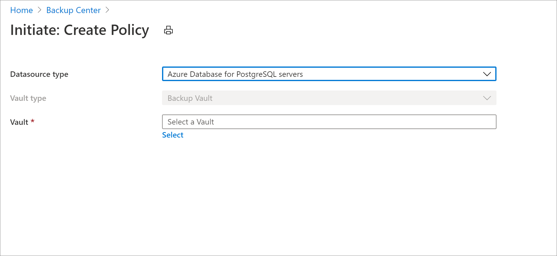 Azure Database for PostgreSQL サーバーのバックアップのポリシーのためのデータソースを選択する