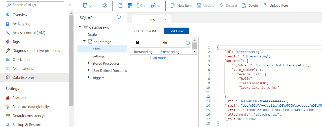 Azure ポータルでの Data Explorer 認証のスクリーンショット。