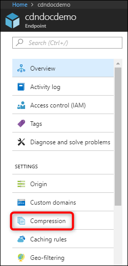 ポータル メニューで [圧縮] が選択されているエンドポイントを示すスクリーンショット。