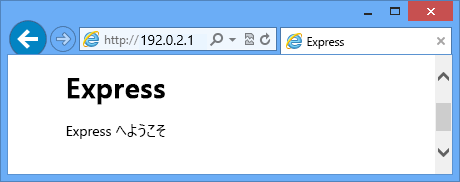 Welcome to Express メッセージを含む Web ページ