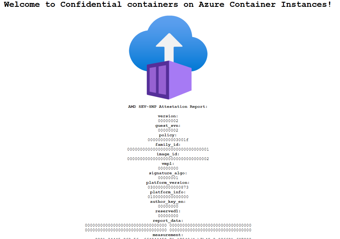 Azure Container Instances を介してデプロイされたアプリのブラウザー ビューのスクリーンショット。