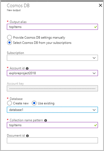 Azure Cosmos DB の出力