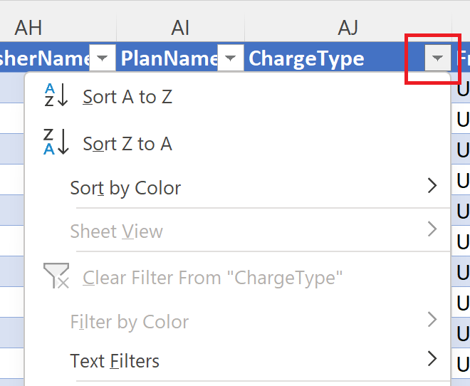 ChargeType の選択項目を示すスクリーンショット。