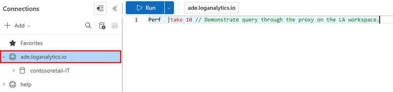 Log Analytics ワークスペースのクエリを示すスクリーンショット。