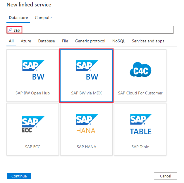 SAP BW via MDX コネクタを選択します。