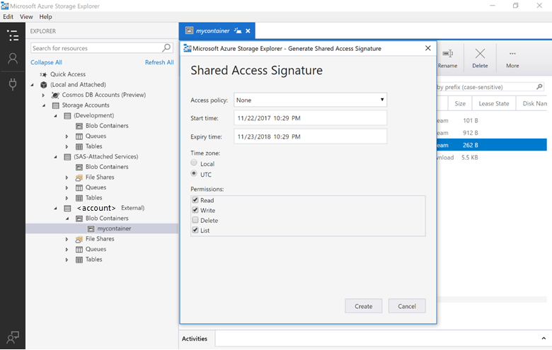 BLOB コンテナーの Shared Access Signature を生成する