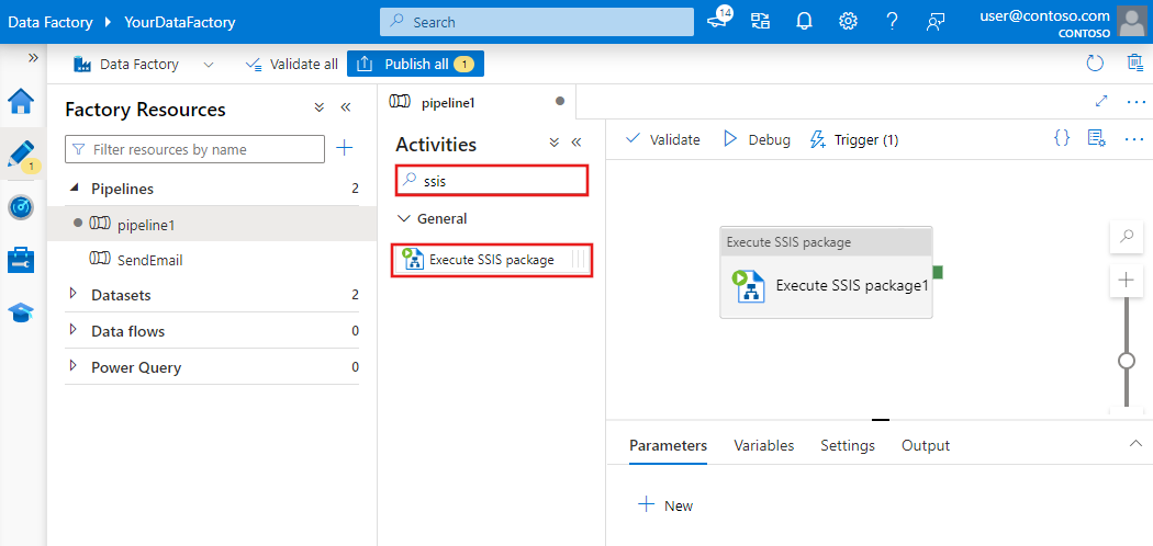 SSIS パッケージの実行アクティビティをデザイナー画面にドラッグする