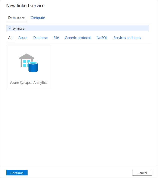 新しい Azure Synapse Analytics リンク サービスの作成を示す Azure portal のスクリーンショット。