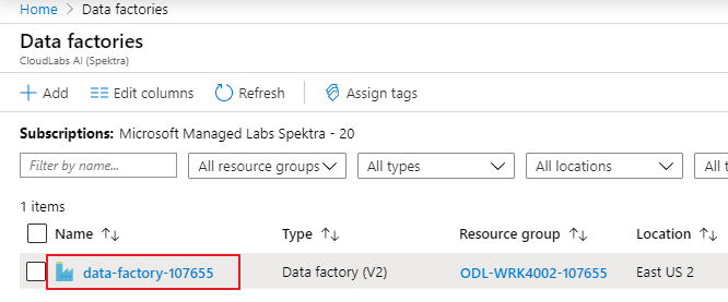 データ ファクトリの概要ページを示す Azure portal のスクリーンショット。