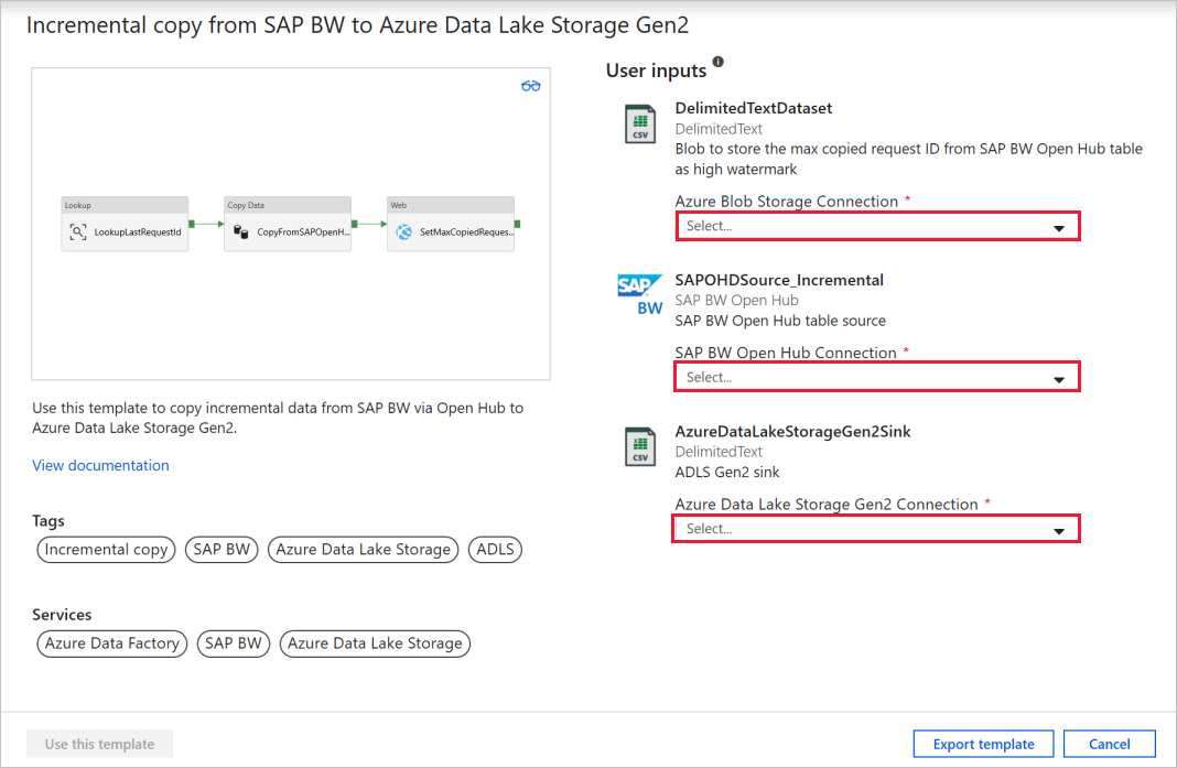 SAP BW テンプレートからの増分コピー