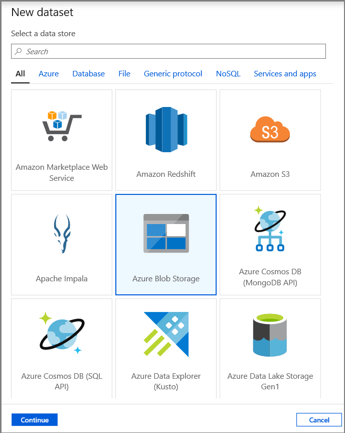 Sink dataset type - Azure Blob Storage